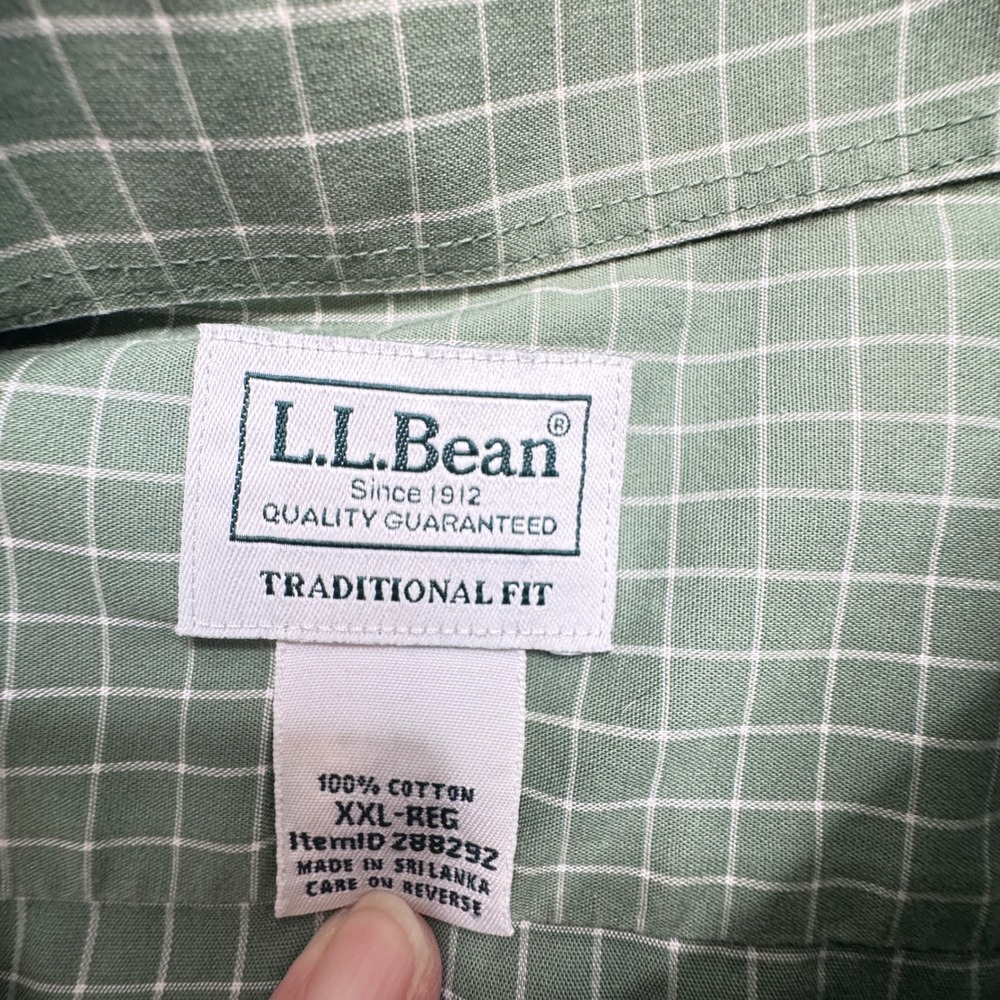 LL Bean Mens XXL Traditional Fit Green Grid Button Down Shirt 100% Cotton 288292